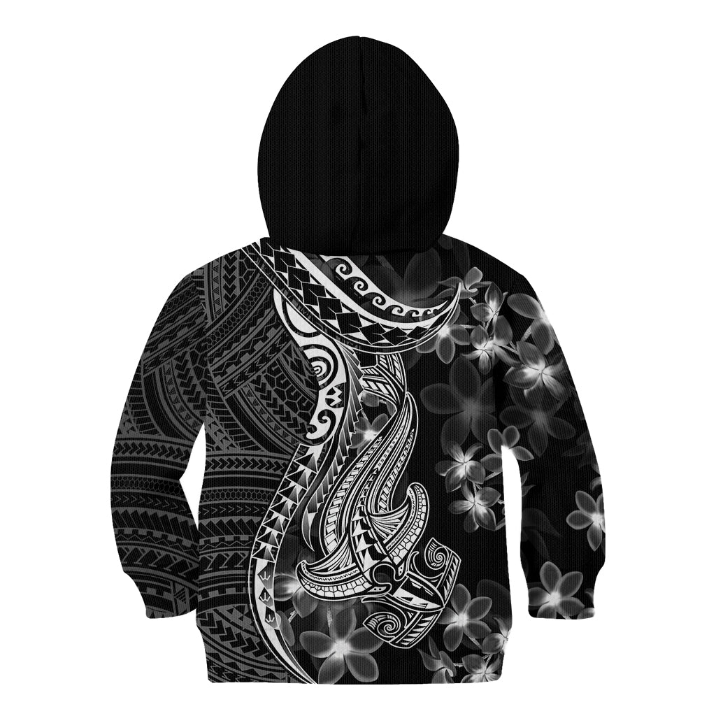 Black Polynesia Kid Hoodie Shark Tattoo With Polynesian Plumeria LT14 - Polynesian Pride