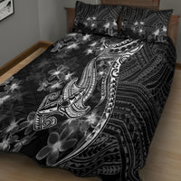 Black Polynesia Quilt Bed Set Shark Tattoo With Polynesian Plumeria LT14 - Polynesian Pride