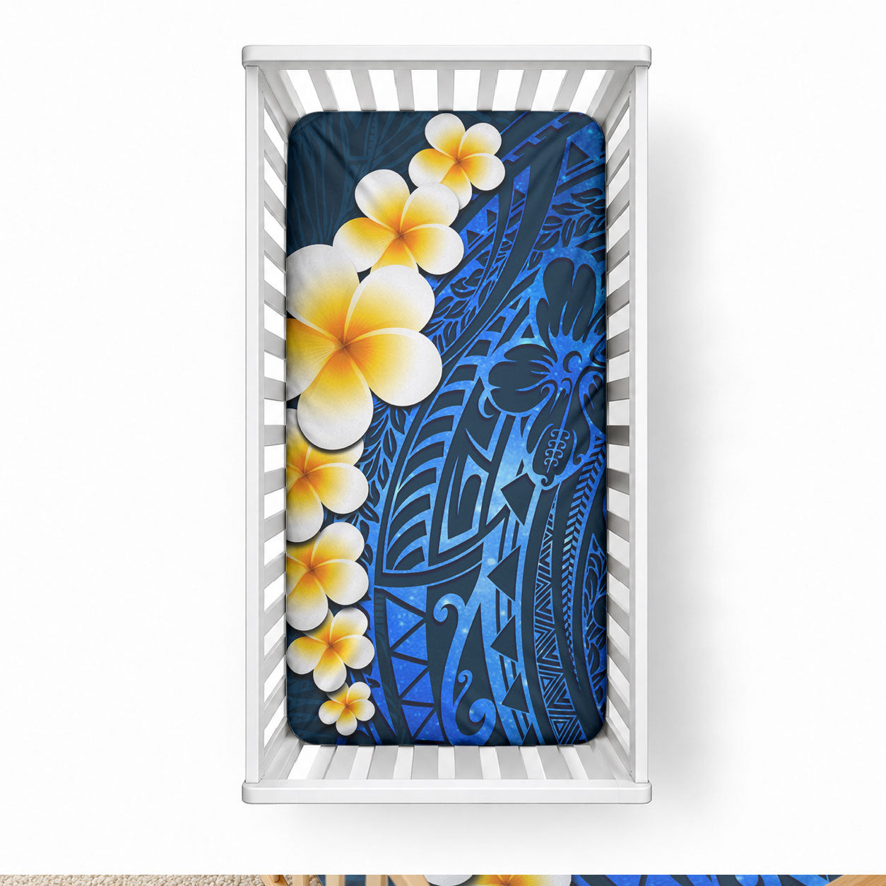 Blue Tropical Plumeria With Galaxy Polynesian Art Baby Bed Cover