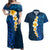 Blue Polynesia Couples Matching Off Shoulder Maxi Dress and Hawaiian Shirt Plumeria Tropical Leaves With Galaxy Polynesian Art LT14 Blue - Polynesian Pride