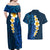 Blue Polynesia Couples Matching Off Shoulder Maxi Dress and Hawaiian Shirt Plumeria Tropical Leaves With Galaxy Polynesian Art LT14 - Polynesian Pride