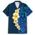 Blue Polynesia Family Matching Off Shoulder Long Sleeve Dress and Hawaiian Shirt Plumeria Tropical Leaves With Galaxy Polynesian Art LT14 Dad's Shirt - Short Sleeve Blue - Polynesian Pride