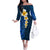 Blue Polynesia Family Matching Off Shoulder Long Sleeve Dress and Hawaiian Shirt Plumeria Tropical Leaves With Galaxy Polynesian Art LT14 Mom's Dress Blue - Polynesian Pride