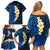 Blue Polynesia Family Matching Off Shoulder Short Dress and Hawaiian Shirt Plumeria Tropical Leaves With Galaxy Polynesian Art LT14 - Polynesian Pride