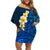 Blue Polynesia Family Matching Off Shoulder Short Dress and Hawaiian Shirt Plumeria Tropical Leaves With Galaxy Polynesian Art LT14 Mom's Dress Blue - Polynesian Pride