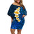 Blue Polynesia Off Shoulder Short Dress Plumeria Tropical Leaves With Galaxy Polynesian Art LT14 Women Blue - Polynesian Pride