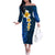 Blue Polynesia Off The Shoulder Long Sleeve Dress Plumeria Tropical Leaves With Galaxy Polynesian Art LT14 Women Blue - Polynesian Pride