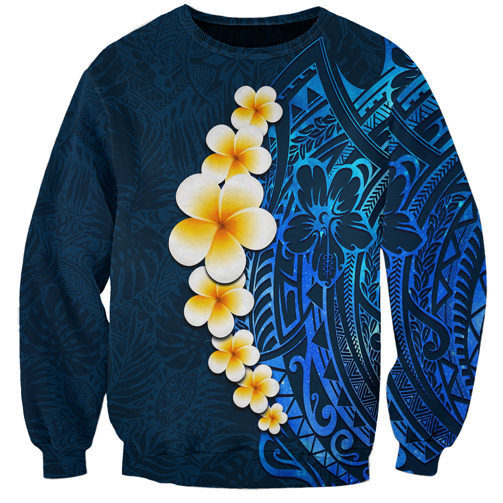 Blue Polynesia Sweatshirt Plumeria Tropical Leaves With Galaxy Polynesian Art LT14 Unisex Blue - Polynesian Pride