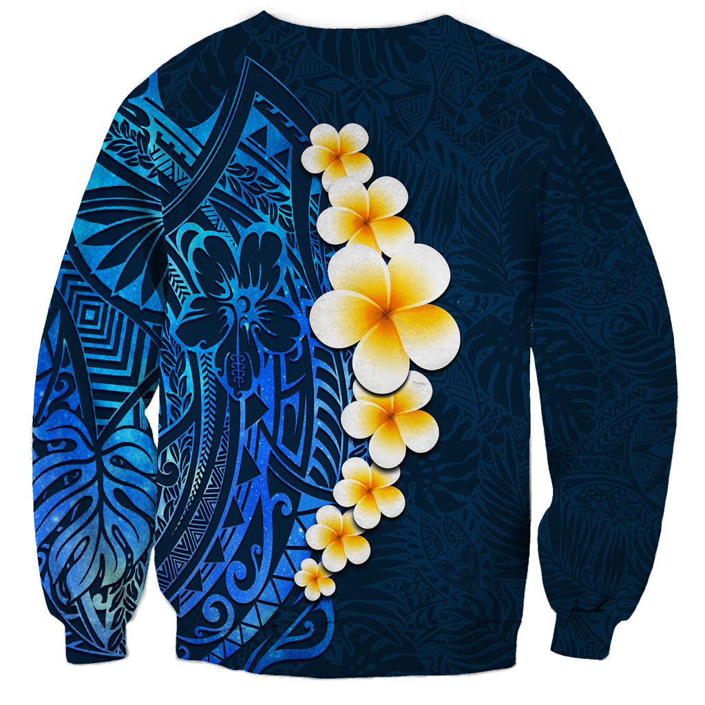 Blue Polynesia Sweatshirt Plumeria Tropical Leaves With Galaxy Polynesian Art LT14 - Polynesian Pride