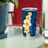 Blue Polynesia Tumbler Cup Plumeria Tropical Leaves With Galaxy Polynesian Art LT14 - Polynesian Pride