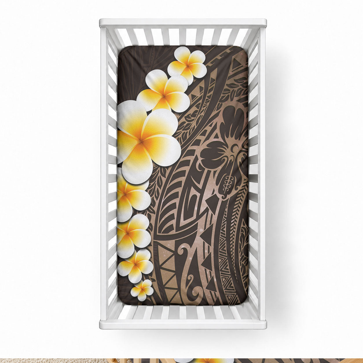 Brown Tropical Plumeria With Galaxy Polynesian Art Baby Bed Cover