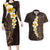 Brown Polynesia Couples Matching Long Sleeve Bodycon Dress and Hawaiian Shirt Plumeria Tropical Leaves With Galaxy Polynesian Art LT14 Brown - Polynesian Pride