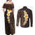 Brown Polynesia Couples Matching Off Shoulder Maxi Dress and Long Sleeve Button Shirt Plumeria Tropical Leaves With Galaxy Polynesian Art LT14 - Polynesian Pride