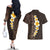 Brown Polynesia Couples Matching Off The Shoulder Long Sleeve Dress and Hawaiian Shirt Plumeria Tropical Leaves With Galaxy Polynesian Art LT14 - Polynesian Pride