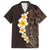 Brown Polynesia Family Matching Long Sleeve Bodycon Dress and Hawaiian Shirt Plumeria Tropical Leaves With Galaxy Polynesian Art LT14 Dad's Shirt - Short Sleeve Brown - Polynesian Pride