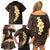 Brown Polynesia Family Matching Off Shoulder Short Dress and Hawaiian Shirt Plumeria Tropical Leaves With Galaxy Polynesian Art LT14 - Polynesian Pride