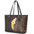 Brown Polynesia Leather Tote Bag Plumeria Tropical Leaves With Galaxy Polynesian Art LT14 - Polynesian Pride