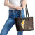 Brown Polynesia Leather Tote Bag Plumeria Tropical Leaves With Galaxy Polynesian Art LT14 - Polynesian Pride