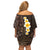 Brown Polynesia Off Shoulder Short Dress Plumeria Tropical Leaves With Galaxy Polynesian Art LT14 - Polynesian Pride