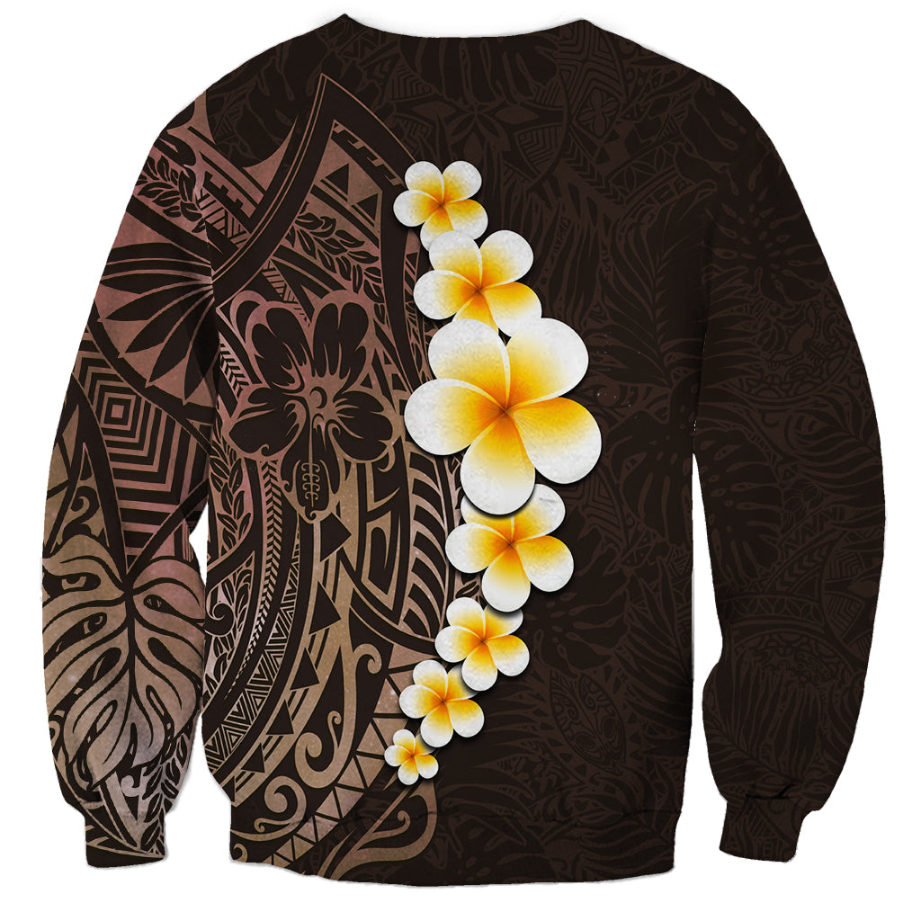 Brown Polynesia Sweatshirt Plumeria Tropical Leaves With Galaxy Polynesian Art LT14 - Polynesian Pride