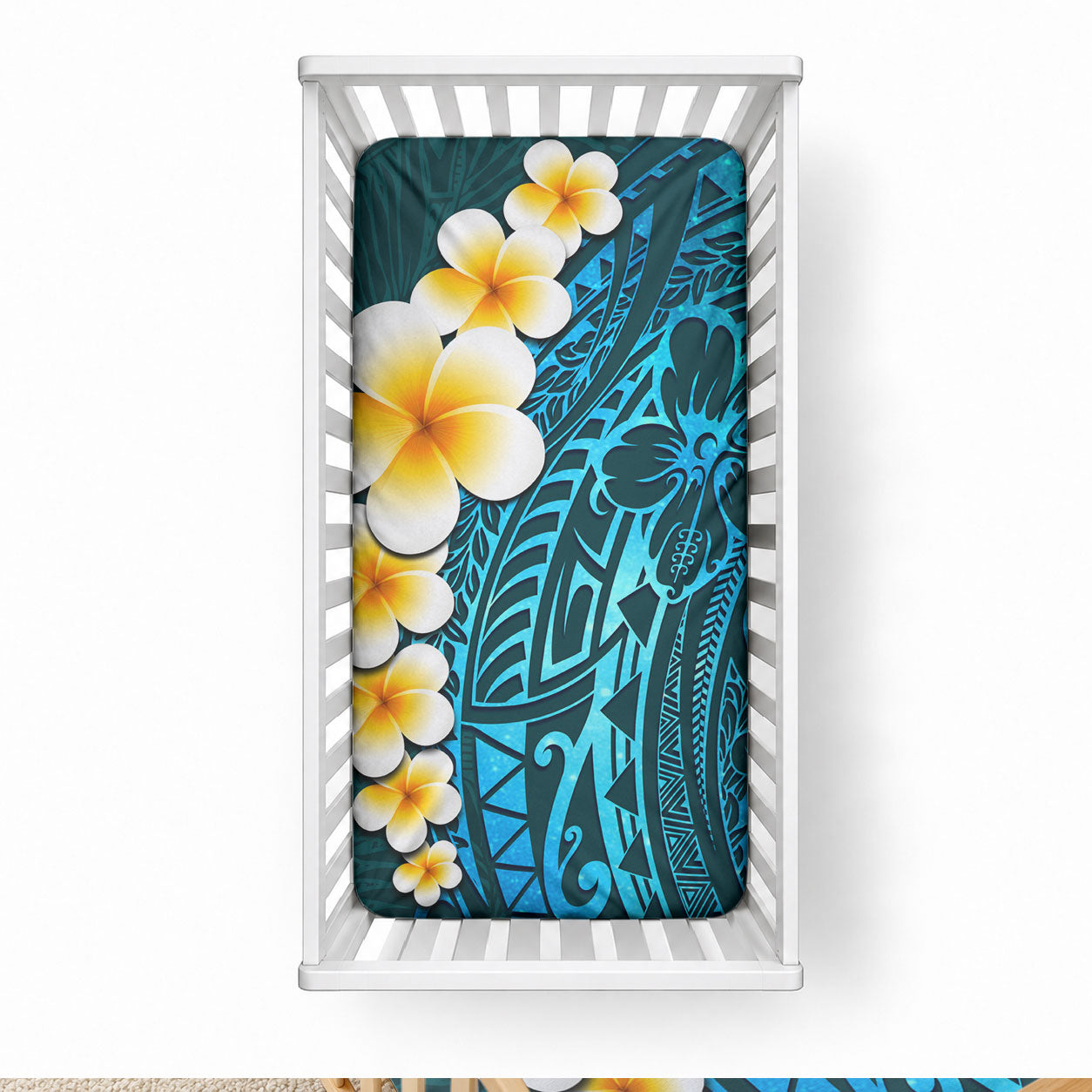 Turquoise Tropical Plumeria With Galaxy Polynesian Art Baby Bed Cover