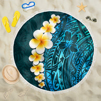 Turquoise Polynesia Beach Blanket Plumeria Tropical Leaves With Galaxy Polynesian Art LT14 One Size 150cm Turquoise - Polynesian Pride