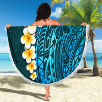 Turquoise Polynesia Beach Blanket Plumeria Tropical Leaves With Galaxy Polynesian Art LT14 - Polynesian Pride