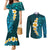 Turquosie Polynesia Couples Matching Mermaid Dress and Long Sleeve Button Shirt Plumeria Tropical Leaves With Galaxy Polynesian Art LT14 Turquoise - Polynesian Pride