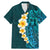 Turquosie Polynesia Family Matching Mermaid Dress and Hawaiian Shirt Plumeria Tropical Leaves With Galaxy Polynesian Art LT14 Dad's Shirt - Short Sleeve Turquoise - Polynesian Pride