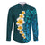 Turquosie Polynesia Family Matching Mermaid Dress and Hawaiian Shirt Plumeria Tropical Leaves With Galaxy Polynesian Art LT14 Dad's Shirt - Long Sleeve Turquoise - Polynesian Pride