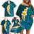 Turquosie Polynesia Family Matching Off Shoulder Short Dress and Hawaiian Shirt Plumeria Tropical Leaves With Galaxy Polynesian Art LT14 - Polynesian Pride