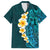 Turquosie Polynesia Family Matching Puletasi Dress and Hawaiian Shirt Plumeria Tropical Leaves With Galaxy Polynesian Art LT14 Dad's Shirt - Short Sleeve Turquoise - Polynesian Pride