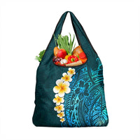 Turquoise Polynesia Grocery Bag Plumeria Tropical Leaves With Galaxy Polynesian Art LT14 1-pack One Size Turquoise - Polynesian Pride