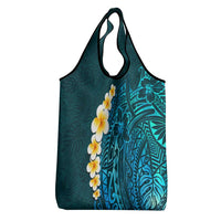 Turquoise Polynesia Grocery Bag Plumeria Tropical Leaves With Galaxy Polynesian Art LT14 - Polynesian Pride