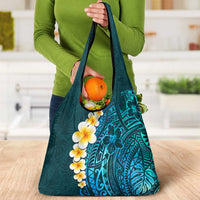 Turquoise Polynesia Grocery Bag Plumeria Tropical Leaves With Galaxy Polynesian Art LT14 - Polynesian Pride