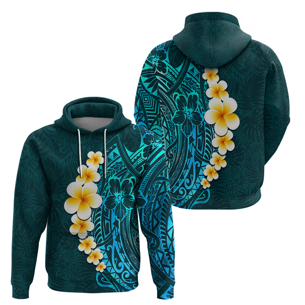 Turquoise Polynesia Hoodie Plumeria Tropical Leaves With Galaxy Polynesian Art LT14 - Polynesian Pride