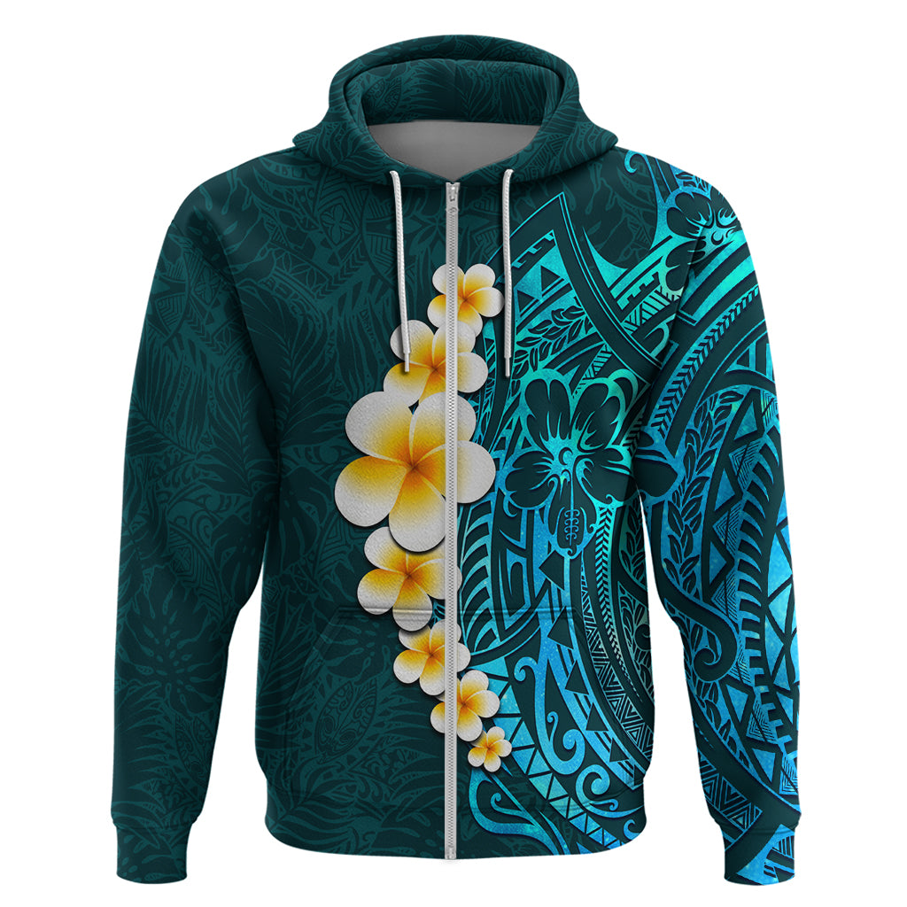 Turquoise Polynesia Hoodie Plumeria Tropical Leaves With Galaxy Polynesian Art LT14 - Polynesian Pride