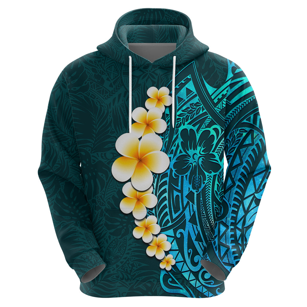 Turquoise Polynesia Hoodie Plumeria Tropical Leaves With Galaxy Polynesian Art LT14 - Polynesian Pride