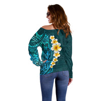 Turquoise Polynesia Off Shoulder Sweater Plumeria Tropical Leaves With Galaxy Polynesian Art LT14 - Polynesian Pride