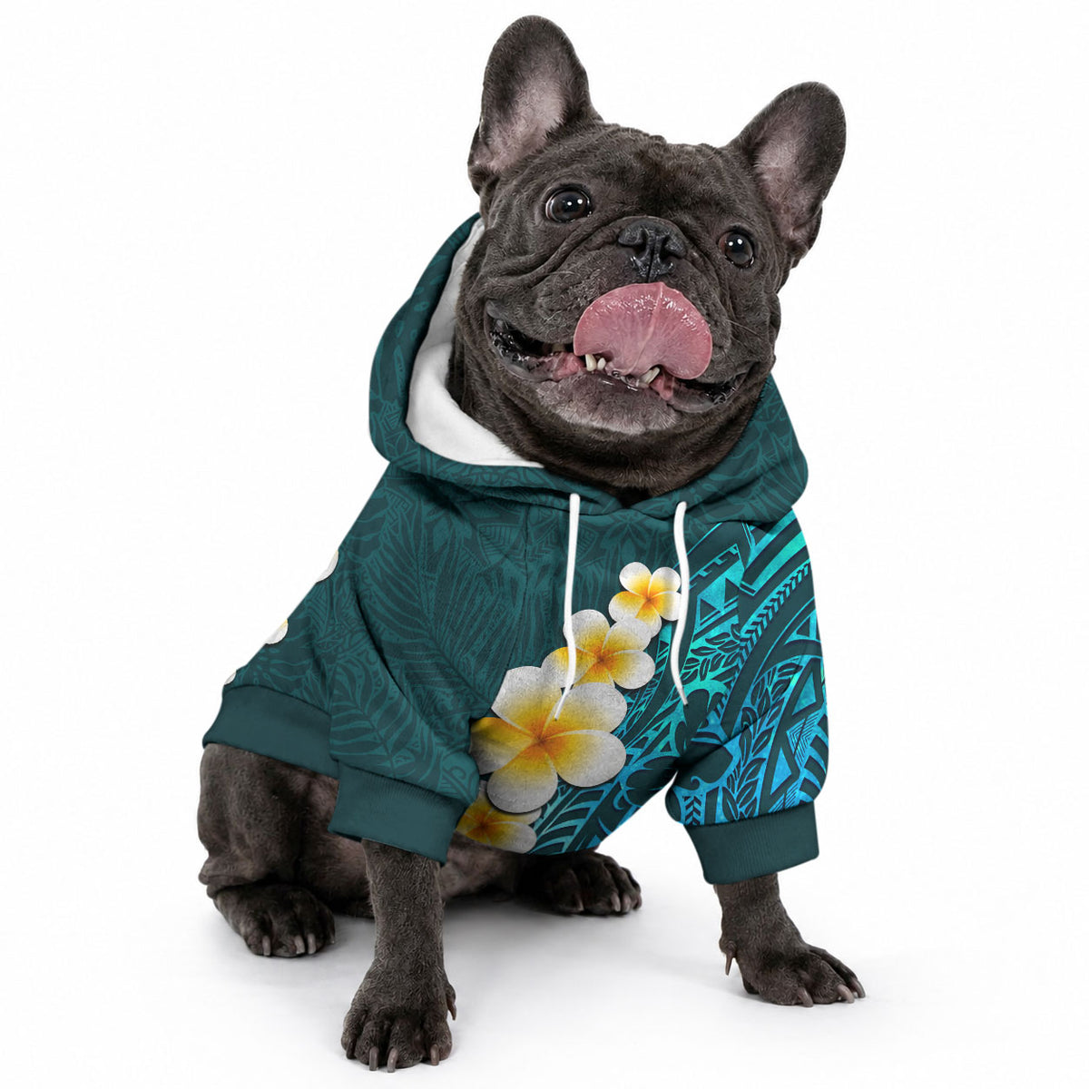 Turquoise Tropical Plumeria With Galaxy Polynesian Art Pet Hoodie LT14 - Polynesian Pride