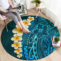 Turquoise Polynesia Round Carpet Plumeria Tropical Leaves With Galaxy Polynesian Art LT14 - Polynesian Pride