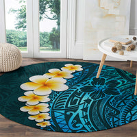Turquoise Polynesia Round Carpet Plumeria Tropical Leaves With Galaxy Polynesian Art LT14 - Polynesian Pride