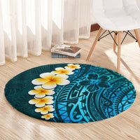 Turquoise Polynesia Round Carpet Plumeria Tropical Leaves With Galaxy Polynesian Art LT14 - Polynesian Pride