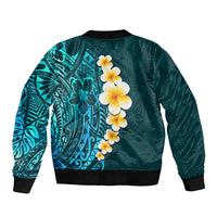 Turquoise Polynesia Sleeve Zip Bomber Jacket Plumeria Tropical Leaves With Galaxy Polynesian Art LT14 - Polynesian Pride
