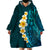 Turquosie Polynesia Wearable Blanket Hoodie Plumeria Tropical Leaves With Galaxy Polynesian Art LT14 - Polynesian Pride