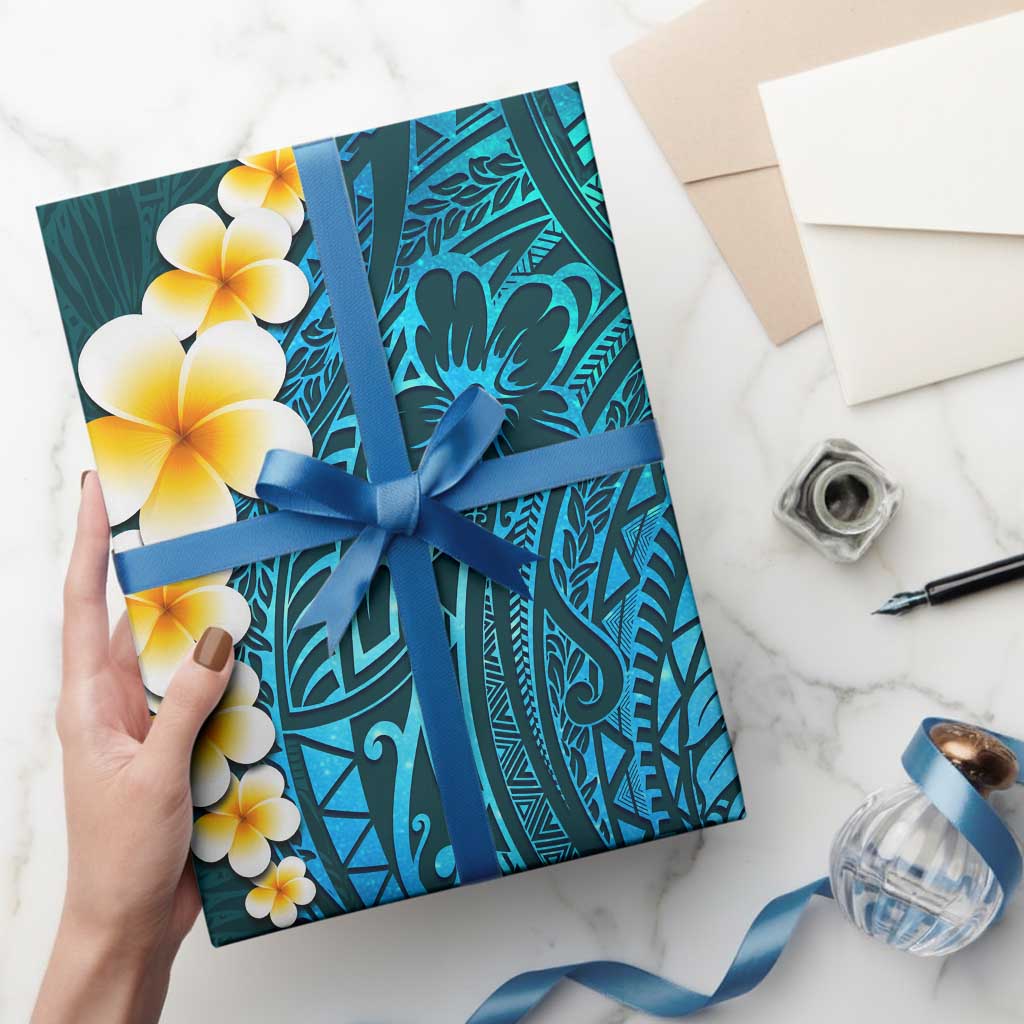 Turquosie Polynesia Wrapping Paper Plumeria Tropical Leaves With Galaxy Polynesian Art LT14 - Polynesian Pride