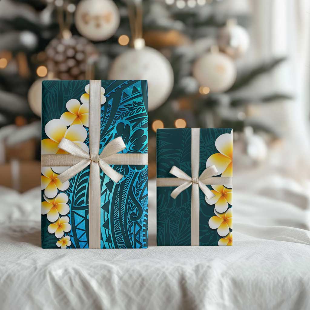 Turquosie Polynesia Wrapping Paper Plumeria Tropical Leaves With Galaxy Polynesian Art LT14 - Polynesian Pride