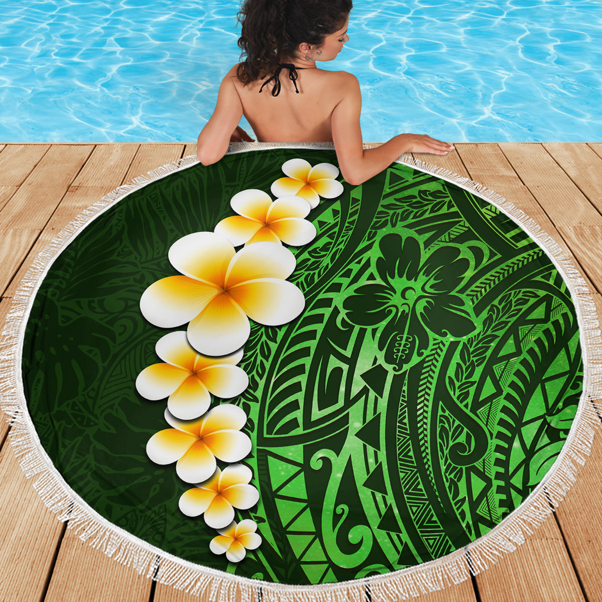 Green Polynesia Beach Blanket Plumeria Tropical Leaves With Galaxy Polynesian Art LT14 - Polynesian Pride