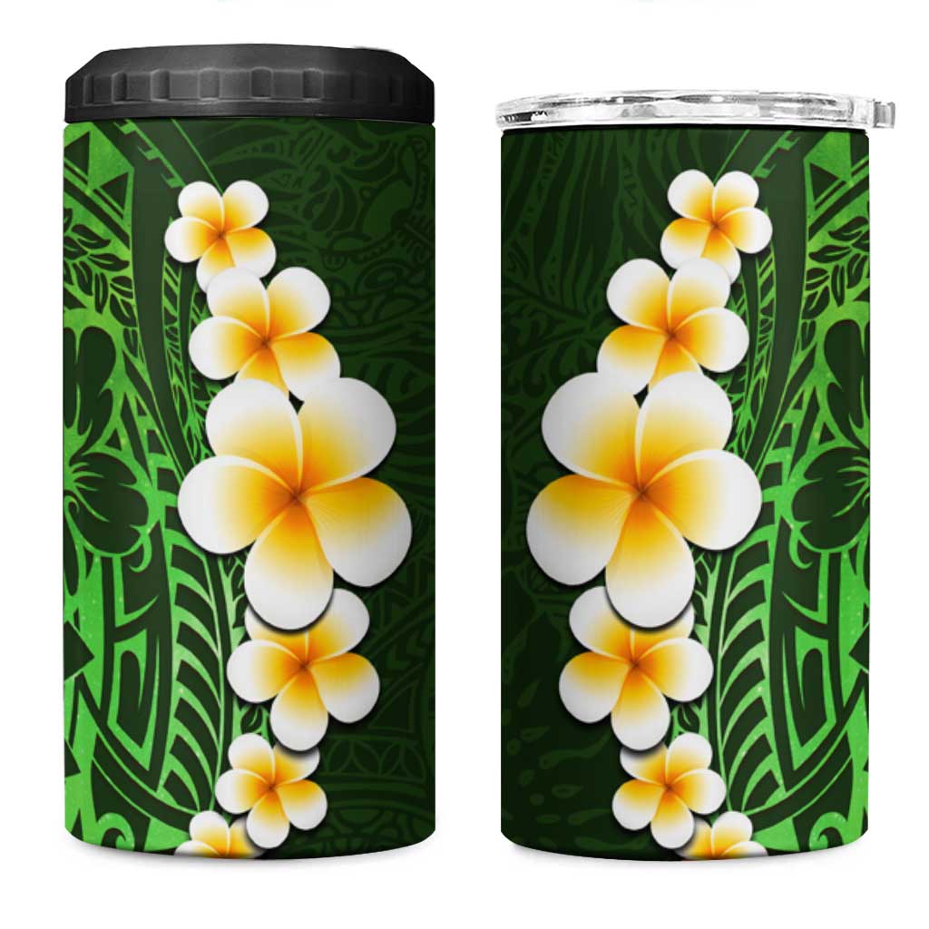 Green Polynesia 4 in 1 Can Cooler Tumbler Plumeria Tropical Leaves With Galaxy Polynesian Art LT14 One Size: 16 oz Green - Polynesian Pride