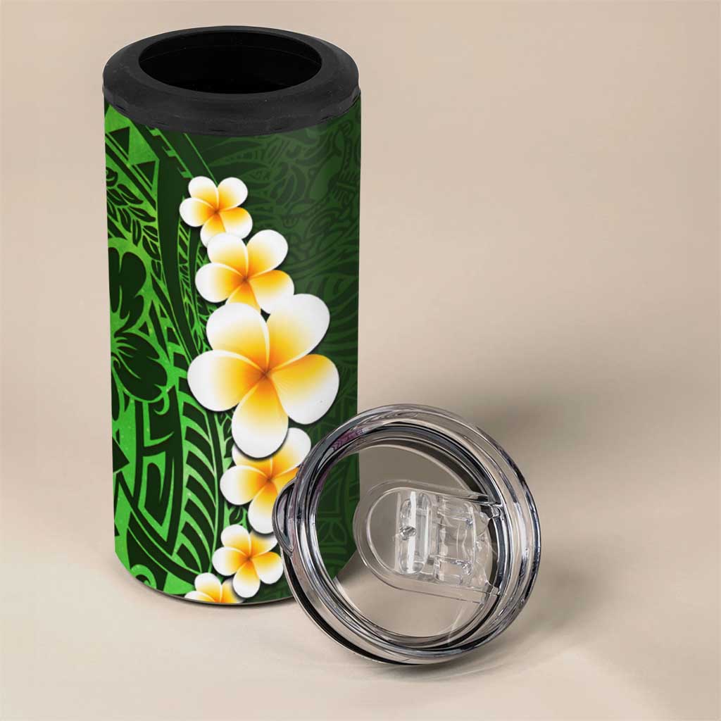 Green Polynesia 4 in 1 Can Cooler Tumbler Plumeria Tropical Leaves With Galaxy Polynesian Art LT14 - Polynesian Pride